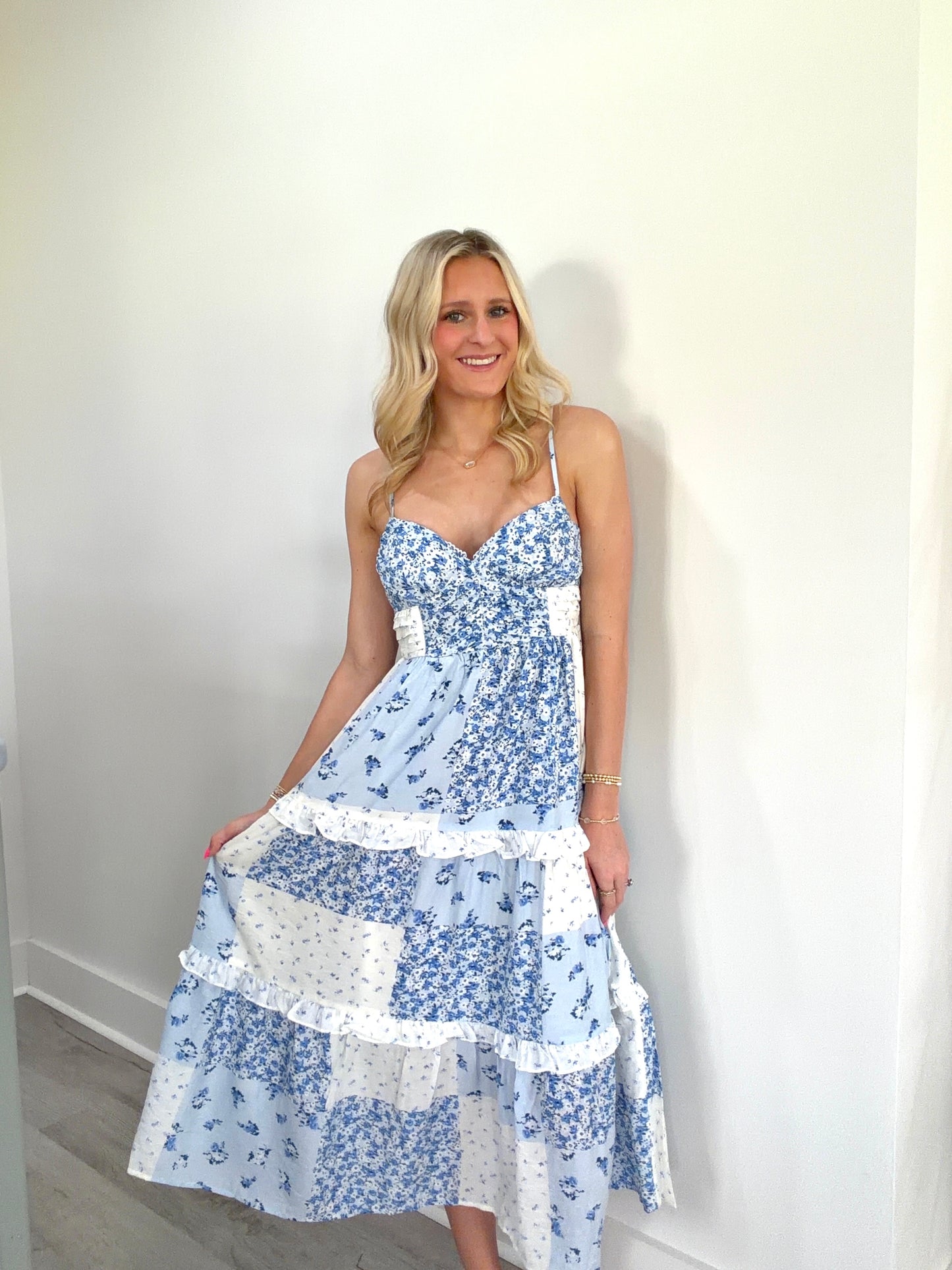 Brynlee Blue Pattern Midi Dress