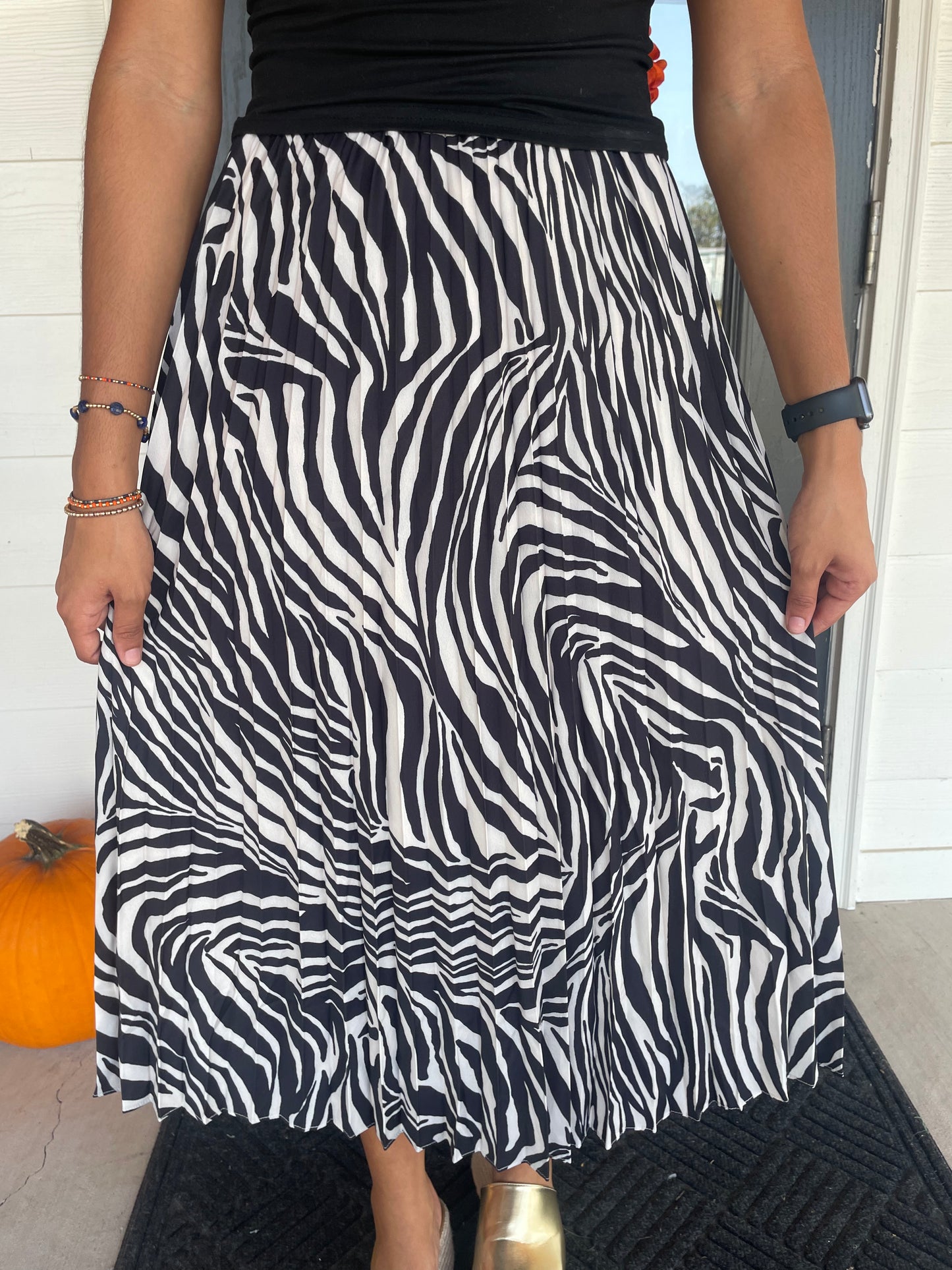 Zoe Zebra Pleated Midi Skirt