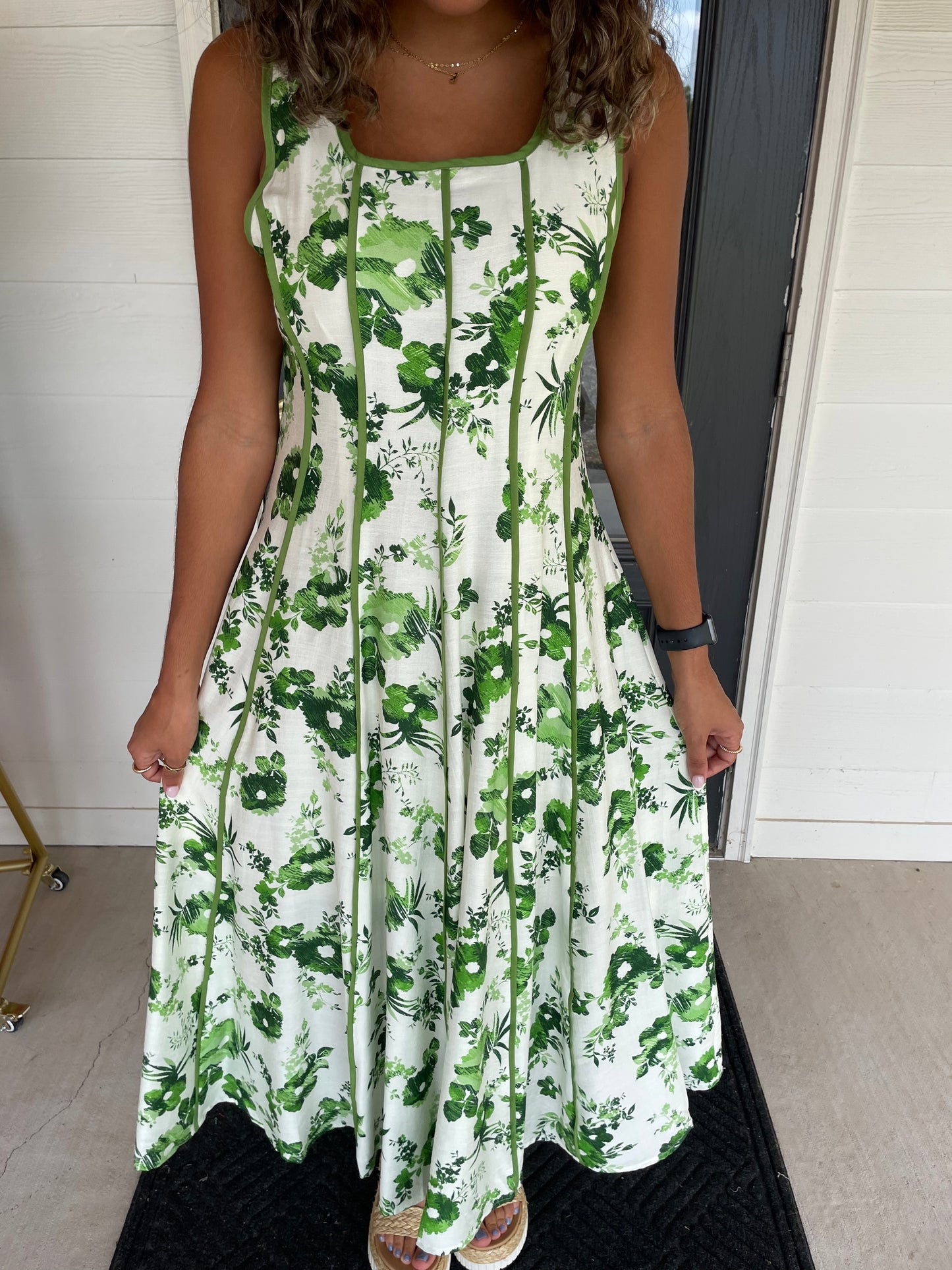Ginny Green Floral Midi Dress
