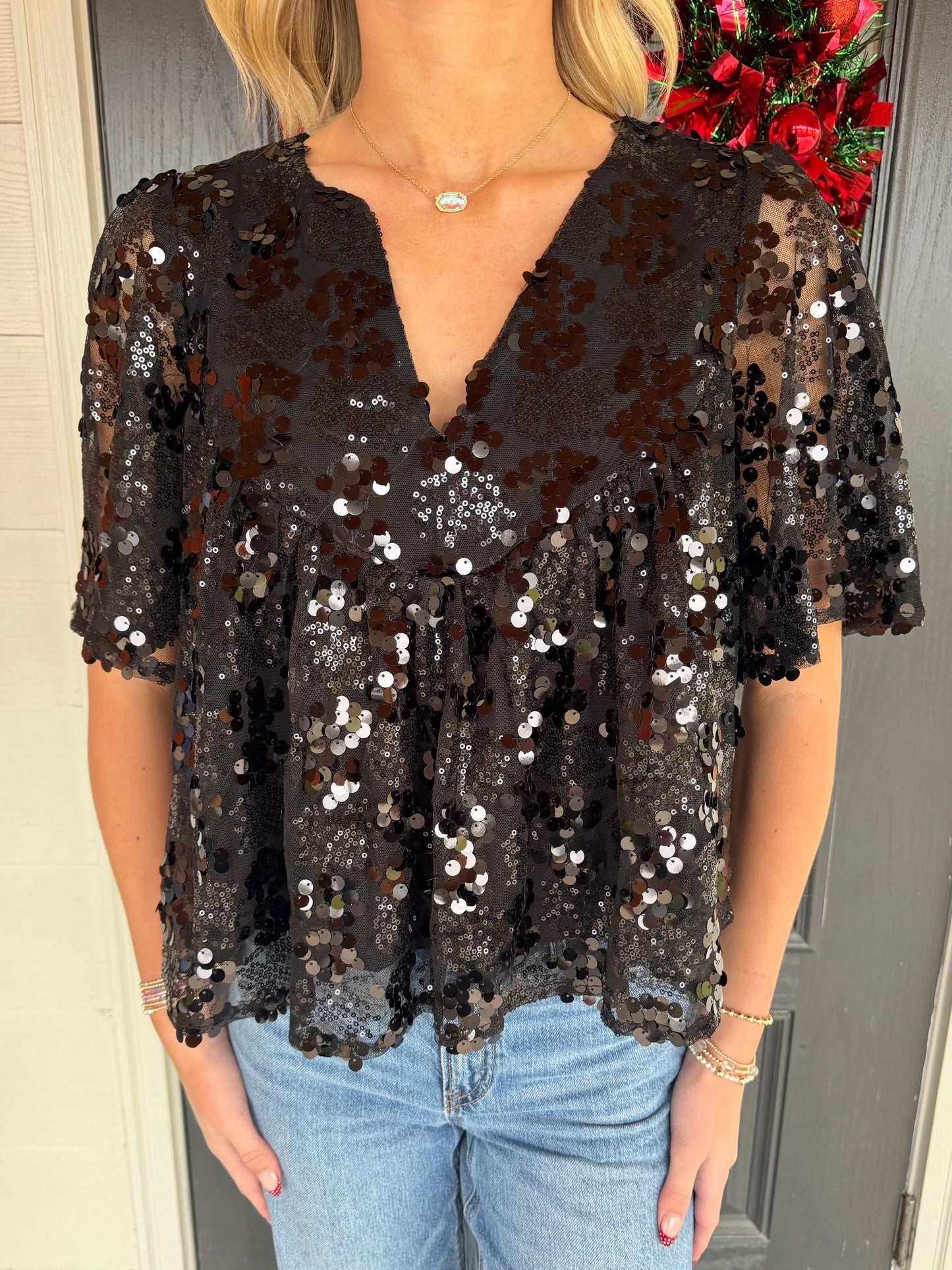 Brooklynn Black Sequin Top
