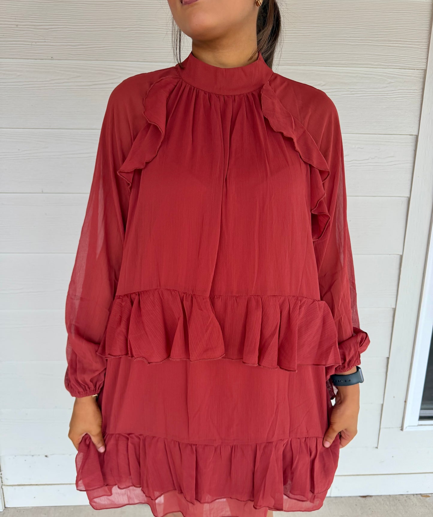 Rosalia Rust Ruffle Mini Dress