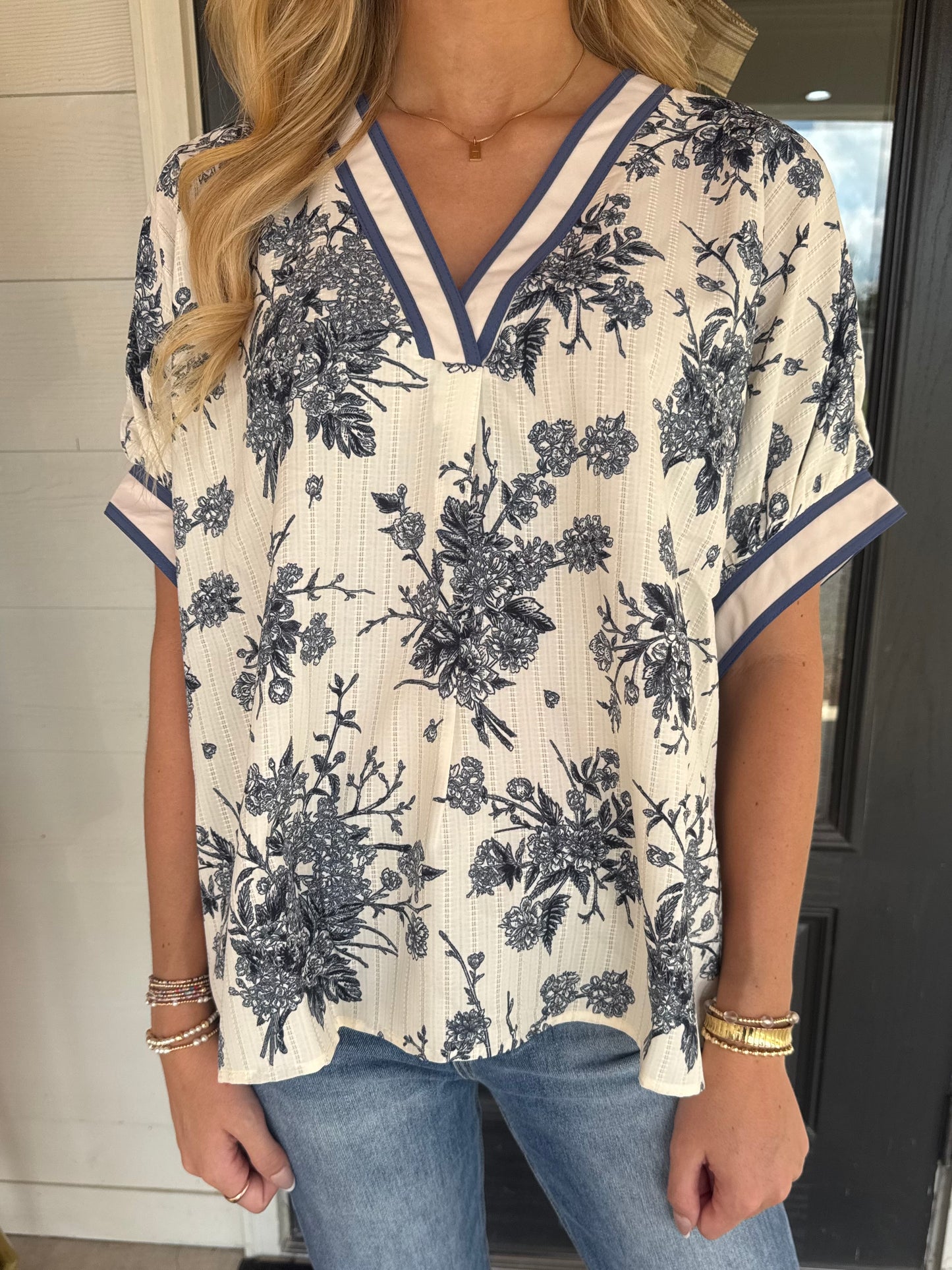 Baker Blue Grey Floral Top