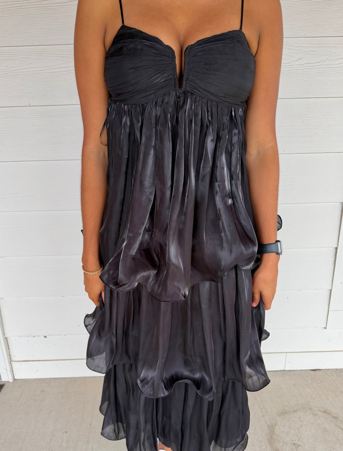 Bonnie Black Tiered Ruffle Midi Dress