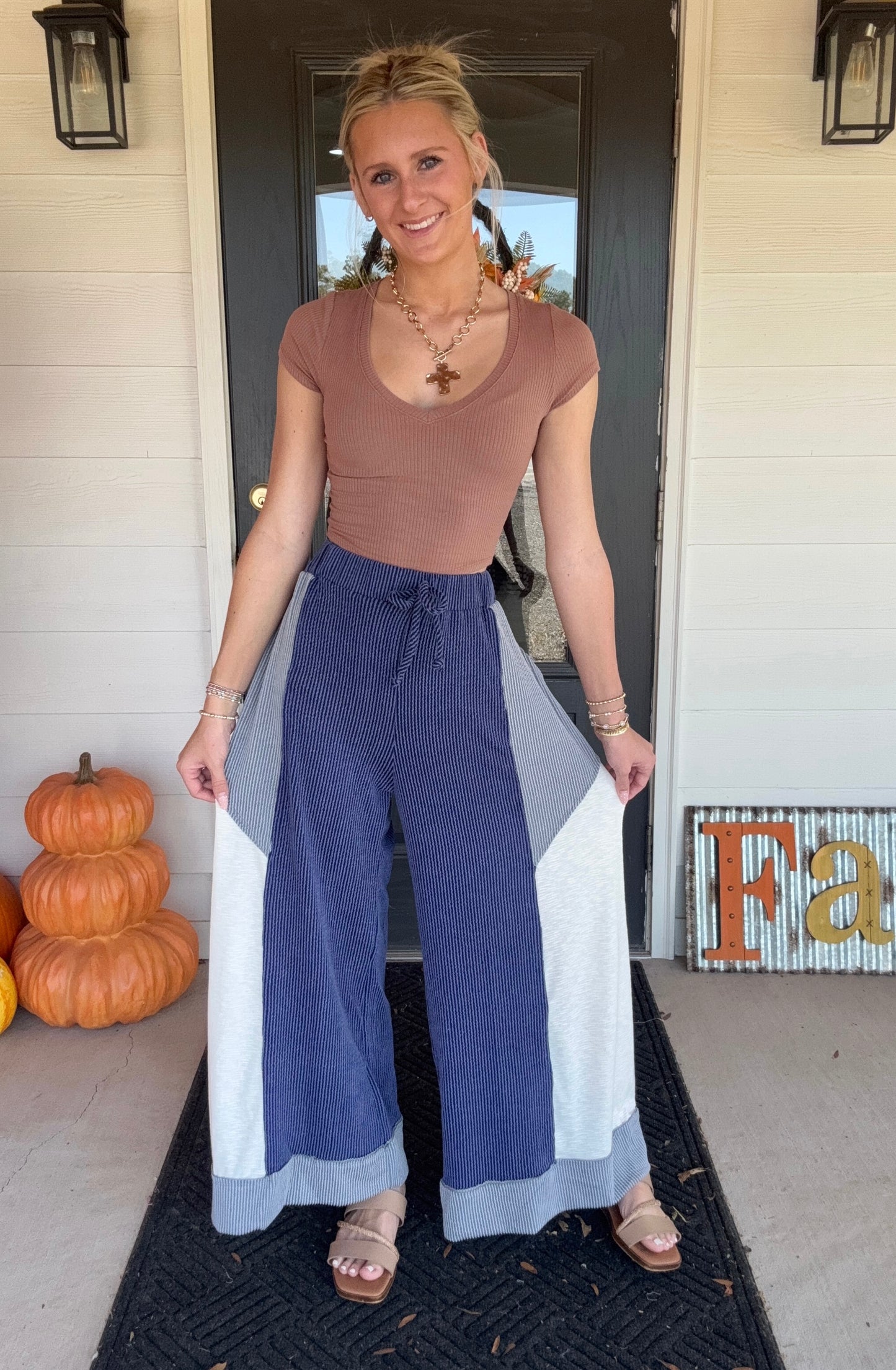 Blake Blue Color-Block Wide Pants