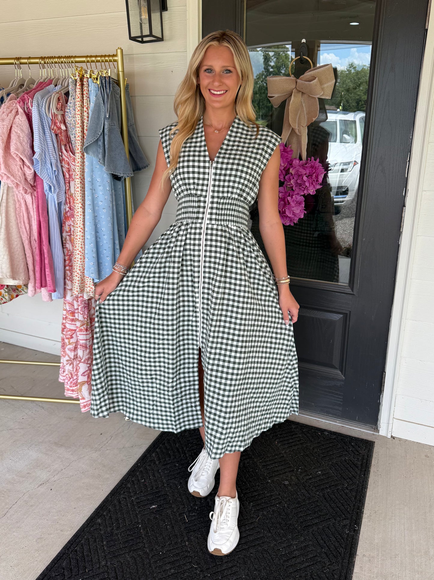 Forest Gingham Midi Dress