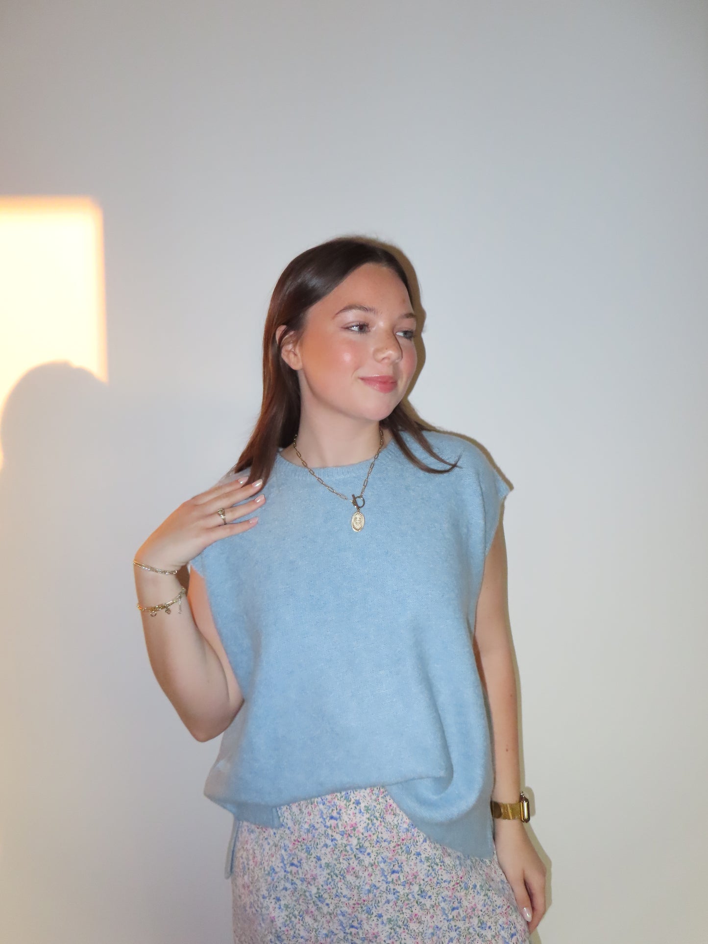 Heather Blue Sleeveless Sweater Top