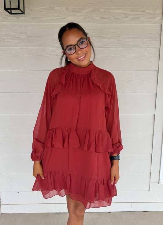 Rosalia Rust Ruffle Mini Dress