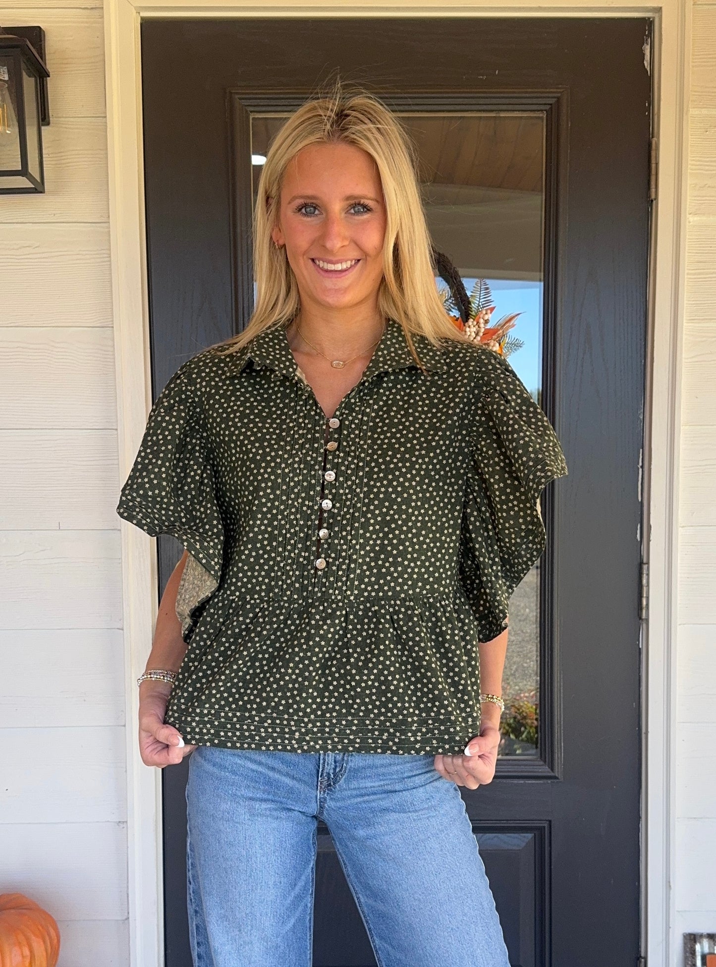 Giovanna Green Mini Floral Blouse