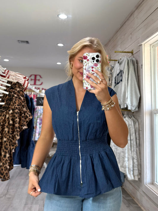 Dakota Denim Zip Top