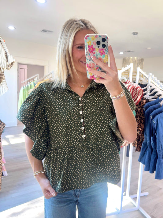 Giovanna Green Mini Floral Blouse