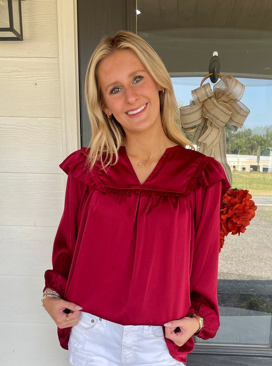 Brynn Burgundy Long Sleeve Blouse