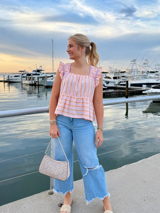 Sally Striped Ruffle Top