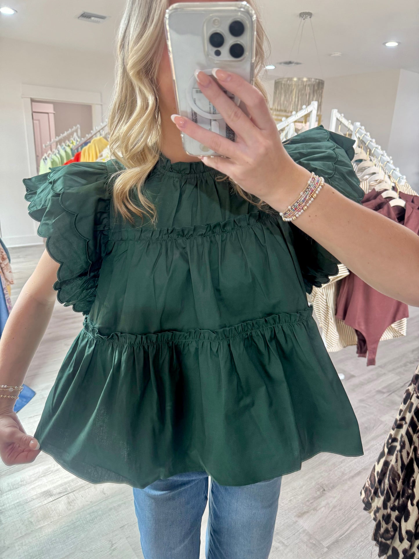 Heidi Hunter Green Ruffle Top
