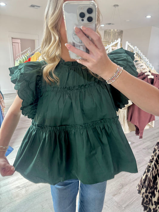 Heidi Hunter Green Ruffle Top