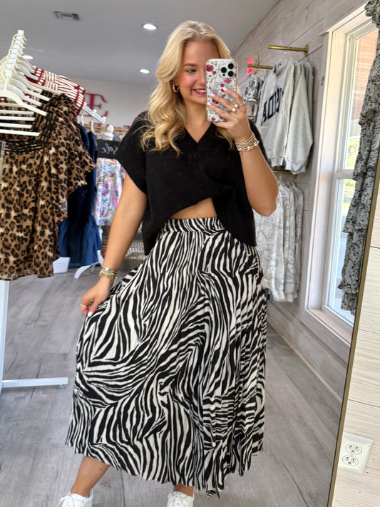 Zoe Zebra Pleated Midi Skirt