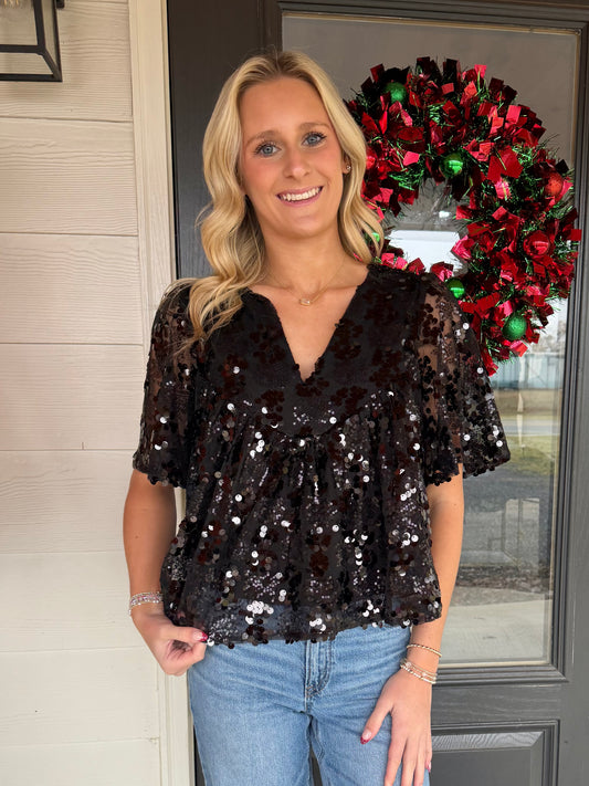 Brooklynn Black Sequin Top