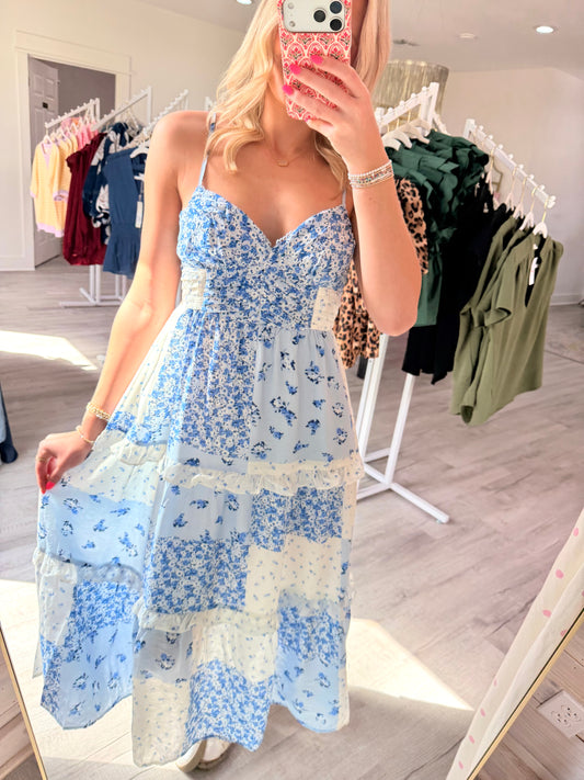 Brynlee Blue Pattern Midi Dress