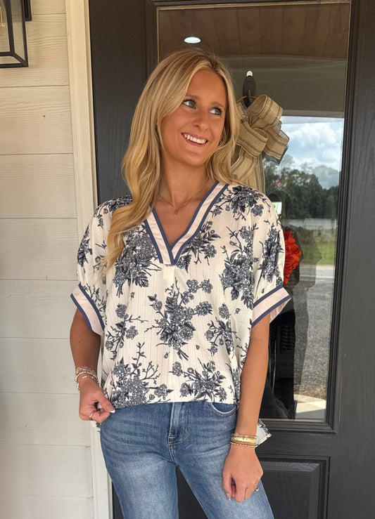 Baker Blue Grey Floral Top