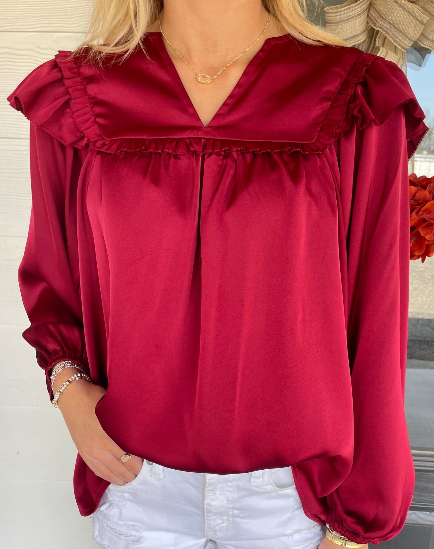 Brynn Burgundy Long Sleeve Blouse