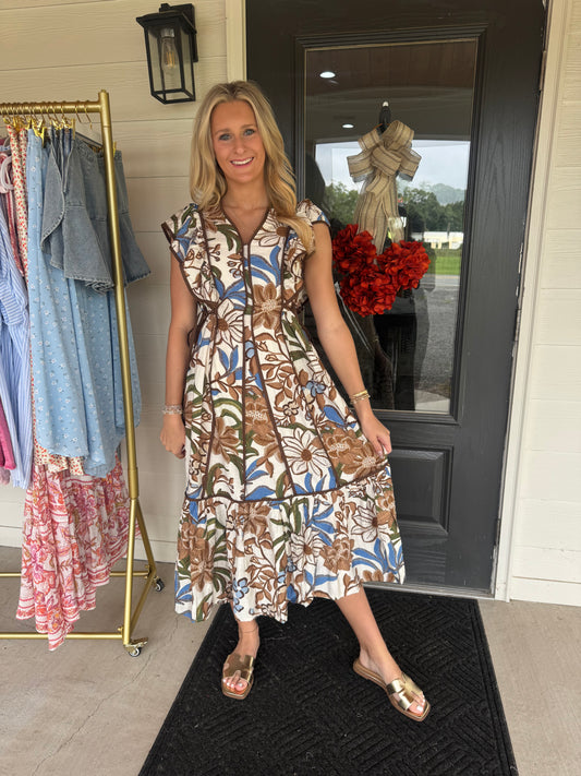 Bree Brown Floral Midi Dress