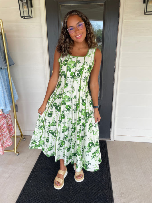 Ginny Green Floral Midi Dress