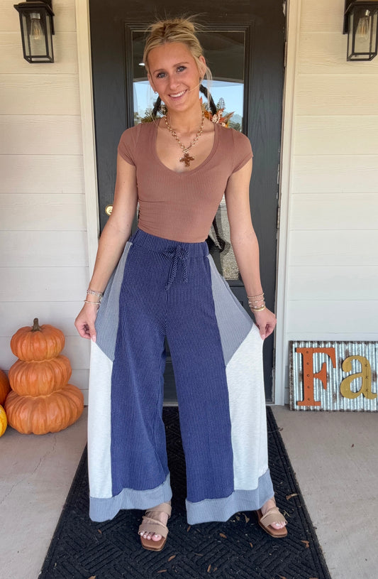 Blake Blue Color-Block Wide Pants