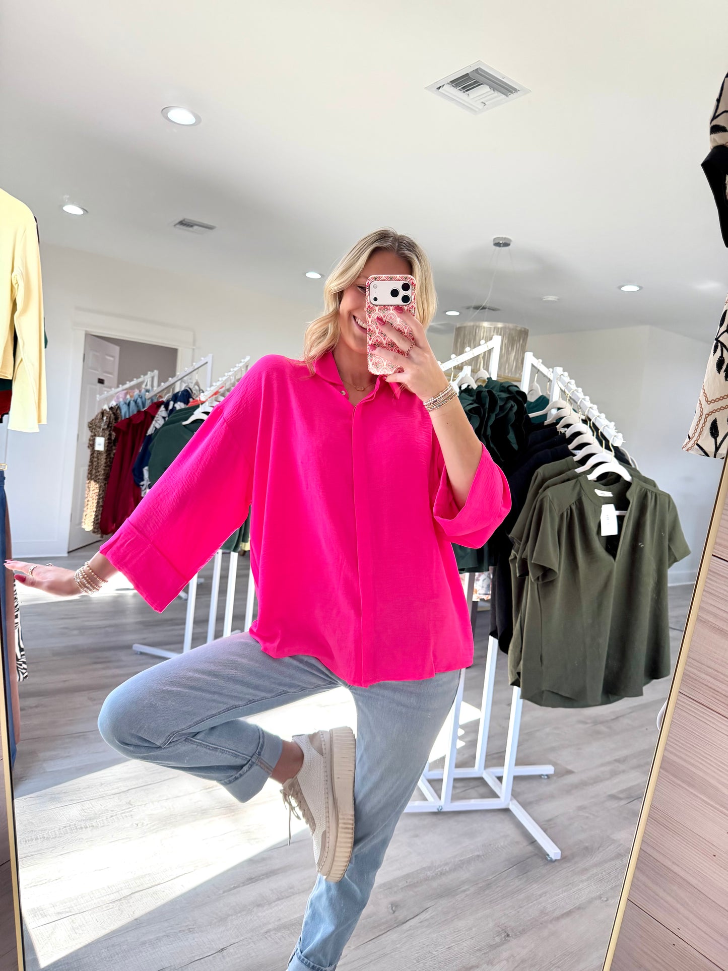 Henley Hot Pink Top