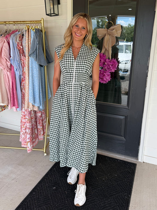Forest Gingham Midi Dress