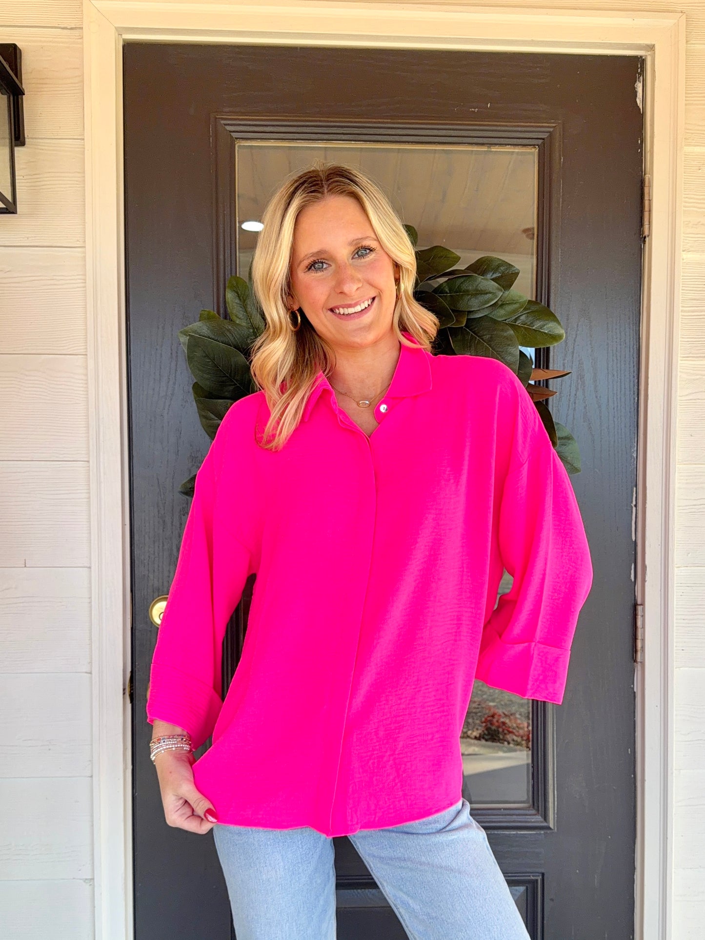 Henley Hot Pink Top