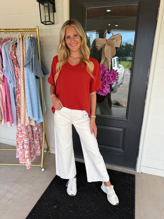 Ivory High-Rise Crop Wide-Adjustable Pant