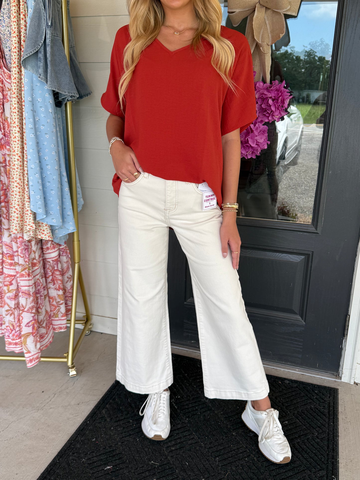 Ivory High-Rise Crop Wide-Adjustable Pant