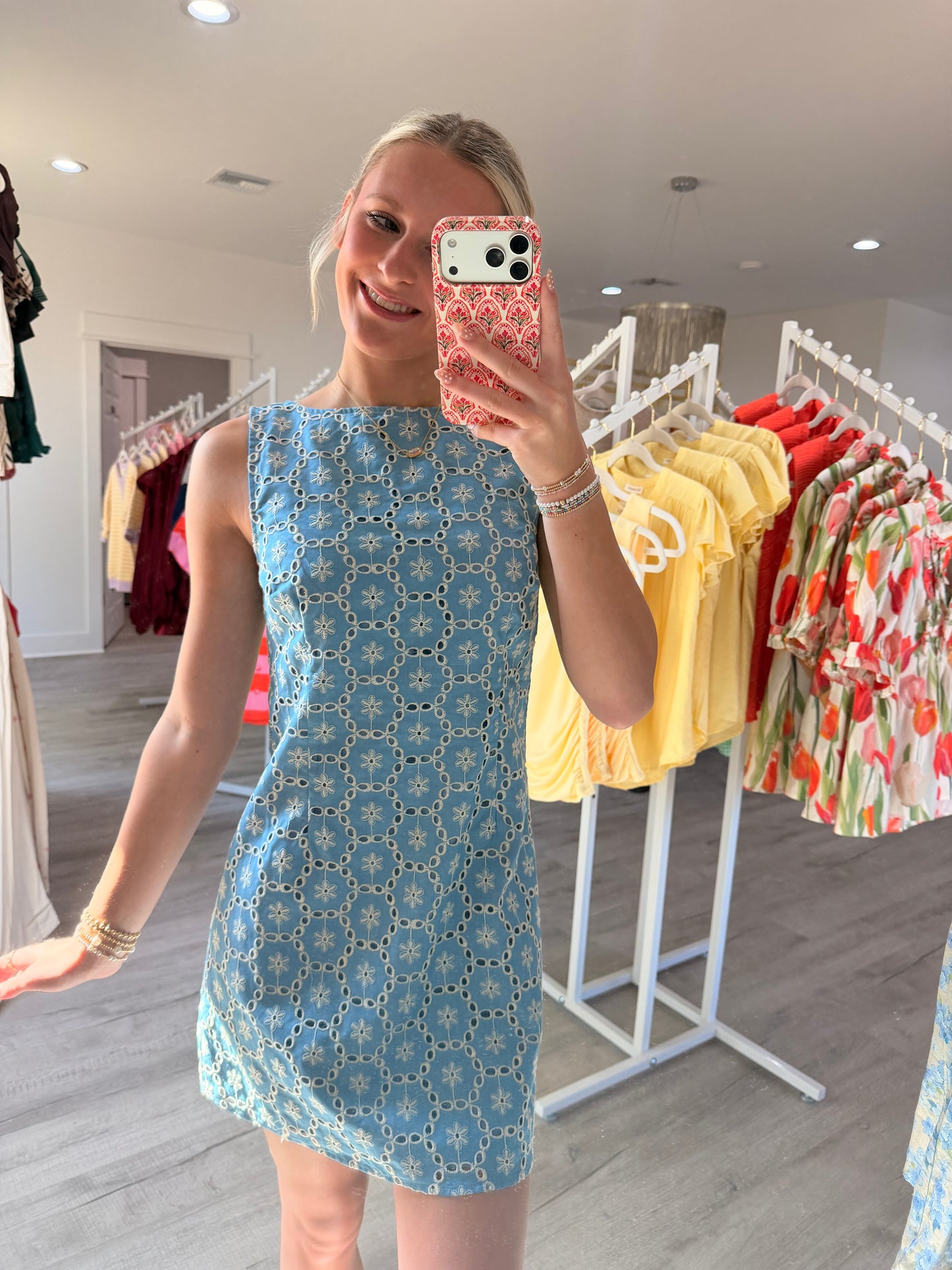Emilia Eyelet Denim Mini Dress