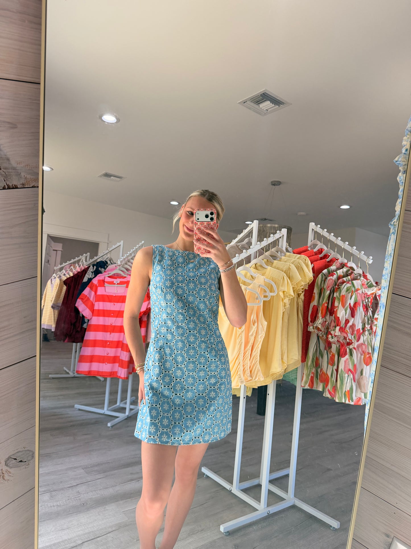 Emilia Eyelet Denim Mini Dress