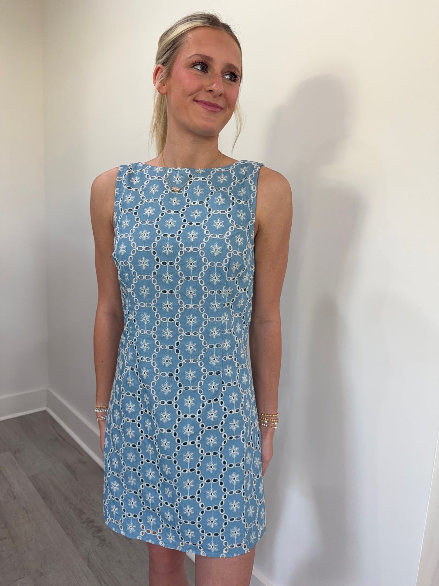 Emilia Eyelet Denim Mini Dress