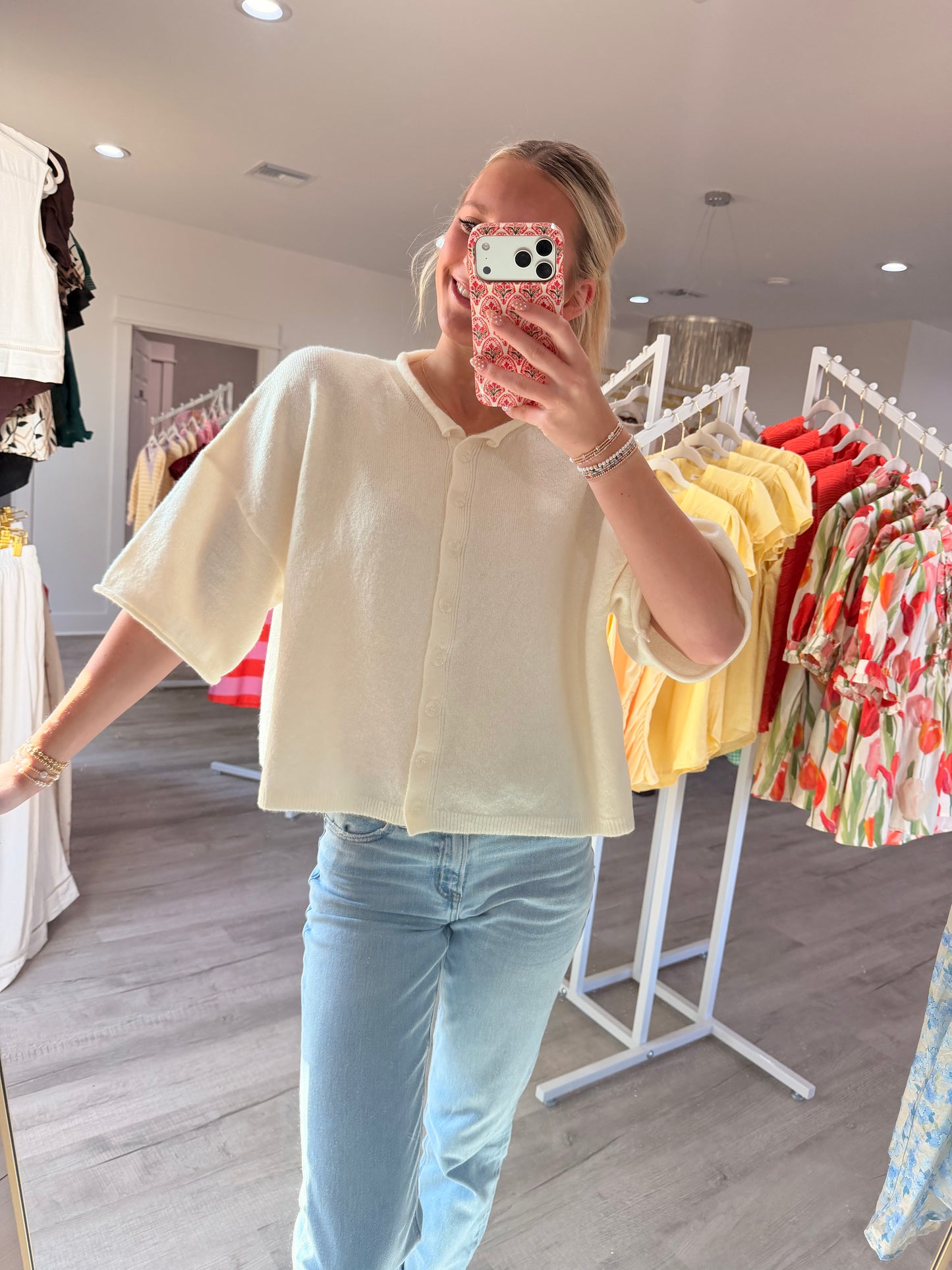 Ivory Short-Sleeve Sweater