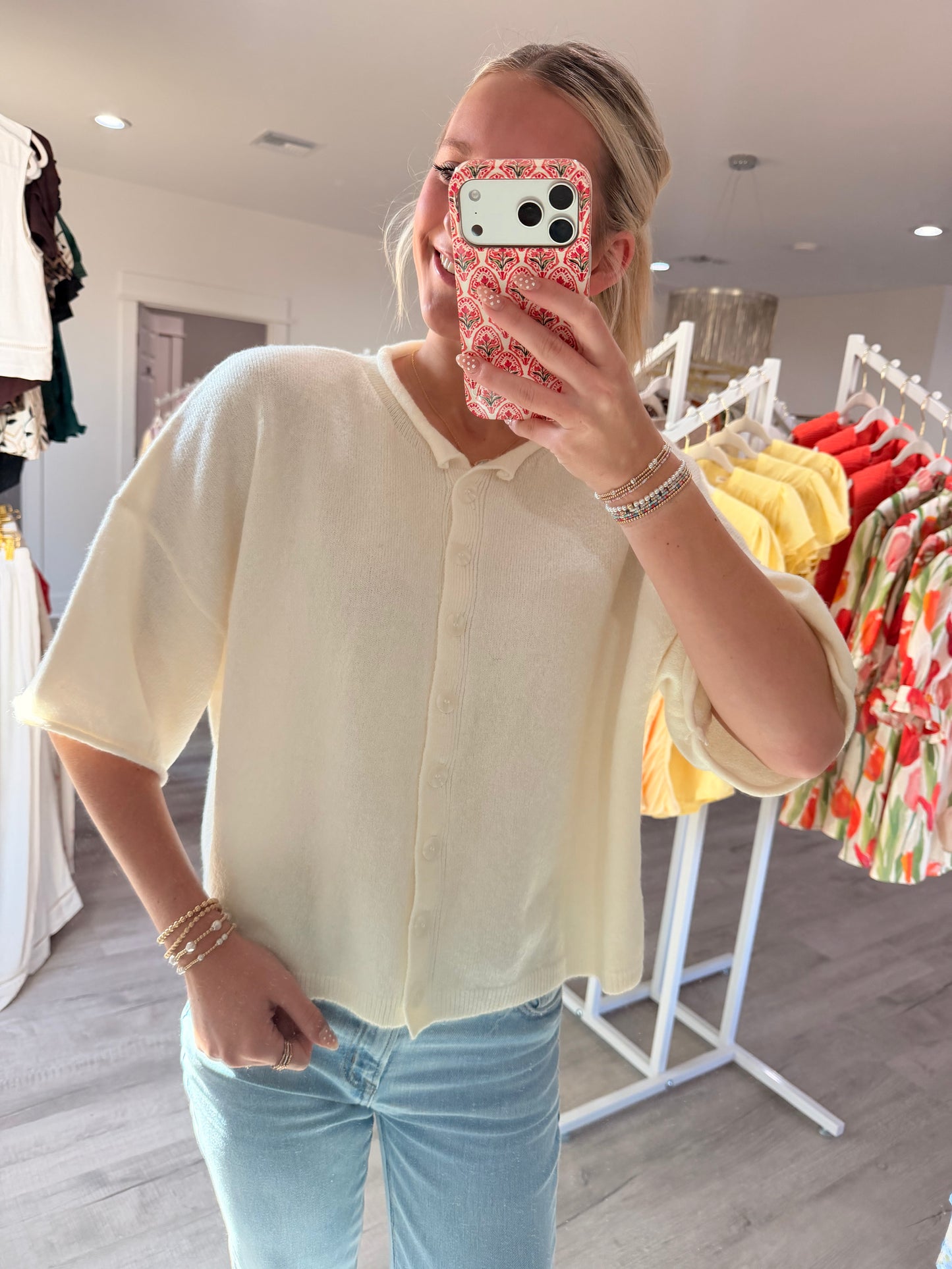 Ivory Short-Sleeve Sweater