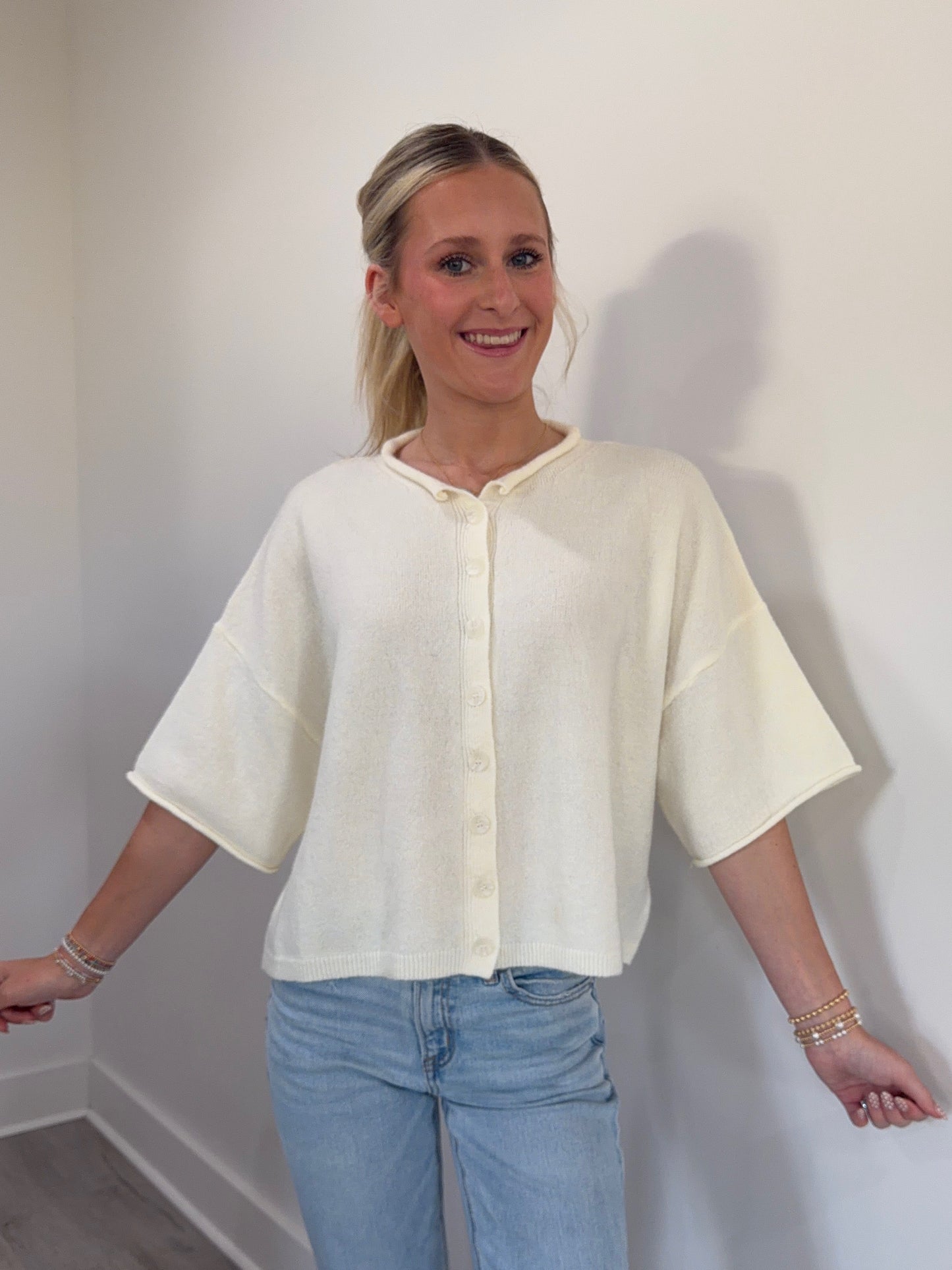 Ivory Short-Sleeve Sweater