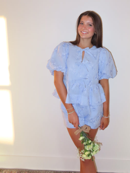 Sophie Blue Floral Bow Top