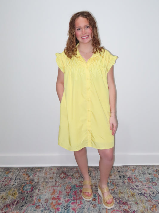 Dolly Daisy Button Up Yellow Dress