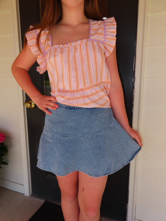 Skylar Ruffle Denim Skort