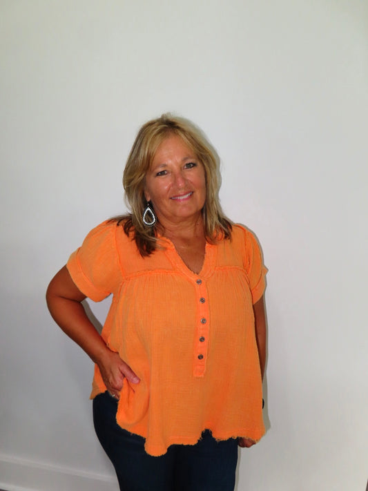 Brooke Orange Button Top