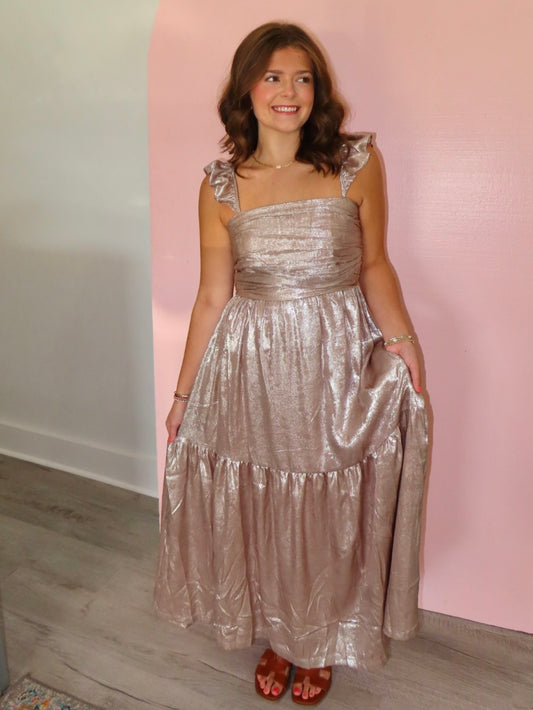 Teigan Taupe Metallic Dress