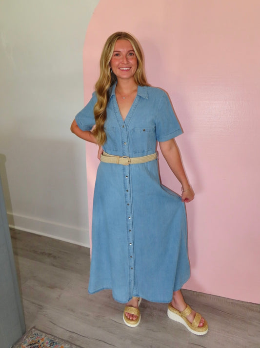 Lara Light Denim Maxi Dress