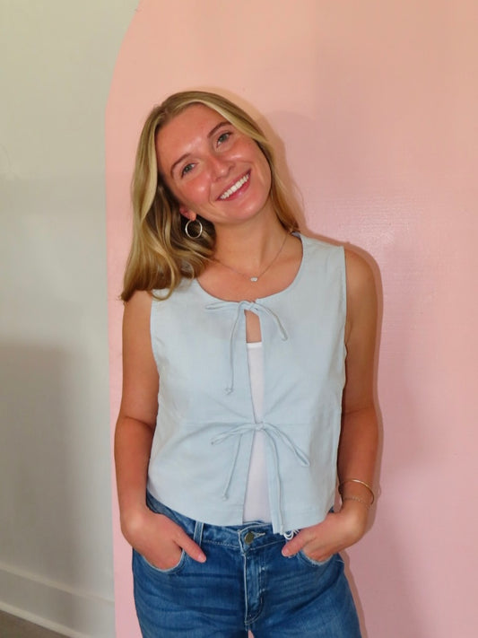 Nicole Blue Front Tie Tank