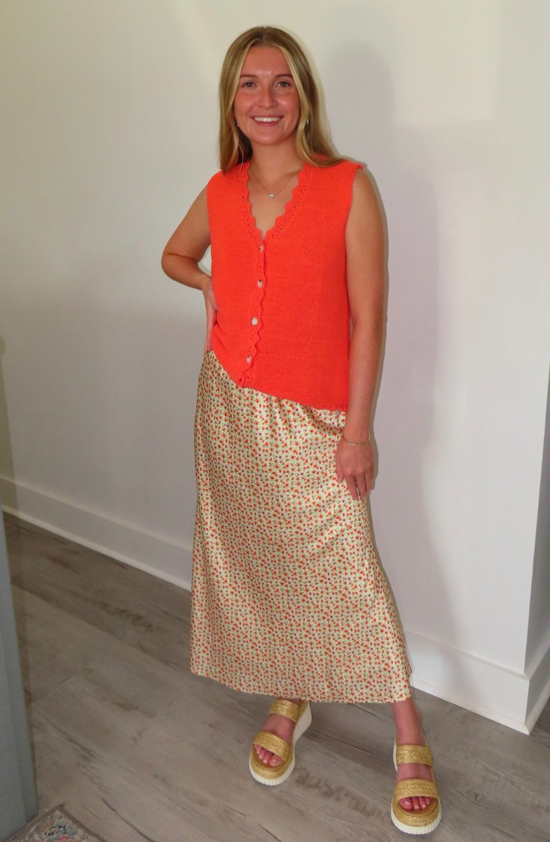 Sunny Sunkist Floral Midi Skirt