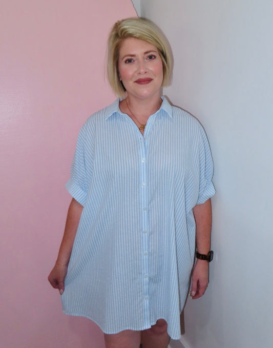 Blakely Blue Striped Button Up Shirt Dress