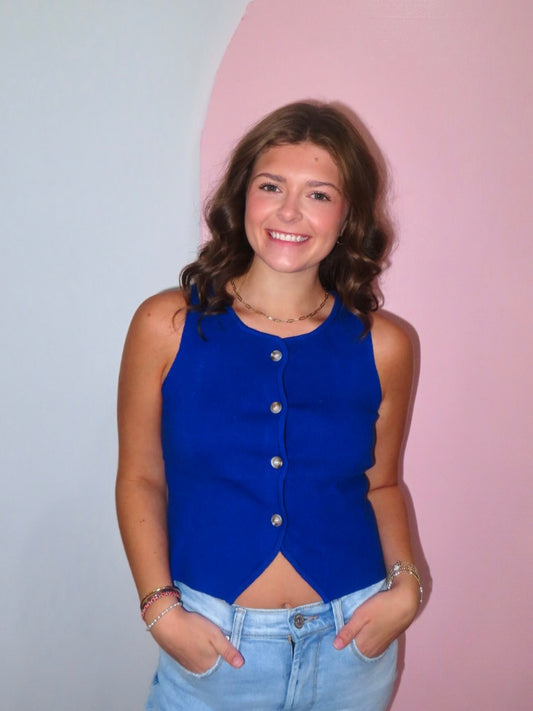 Sailor Sleeveless Button Up Top