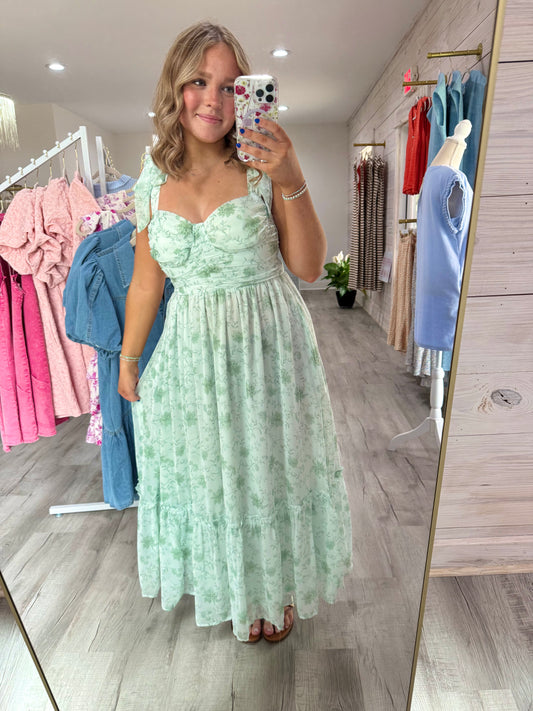 Sage Floral Midi Dress